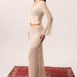 Ekru Örme Pareo İkili Takım