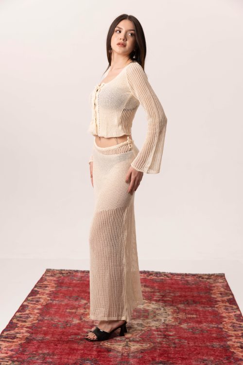 Ekru Örme Pareo İkili Takım