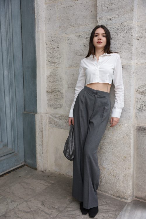 Gri Palazzo Kumaş Pantolon