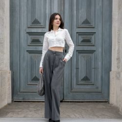 Beyaz Fleto Cep Crop Gömlek