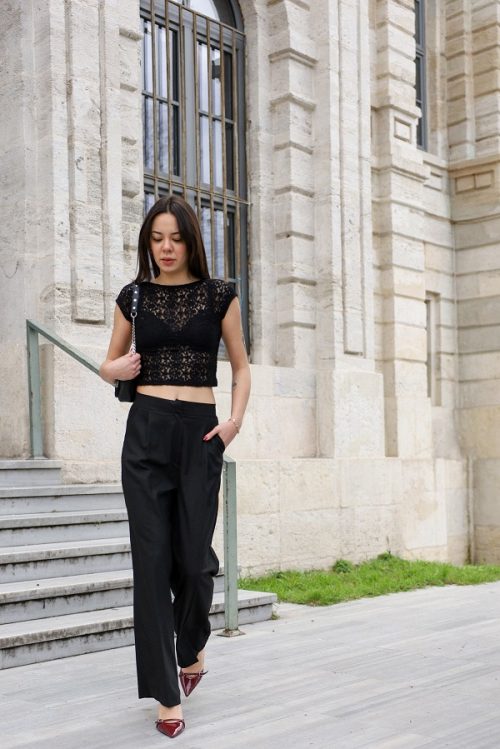 Siyah Palazzo Kumaş Pantolon