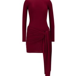 Uzun Kollu Yandan Bağlama Detaylı Elbise Bordo